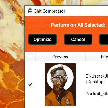 Screenshot of the UI of the Shit Compressor programme