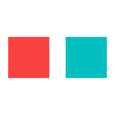 A red square and a teal square side by side